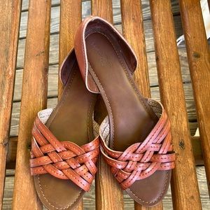 Brown faux leather braided sandals